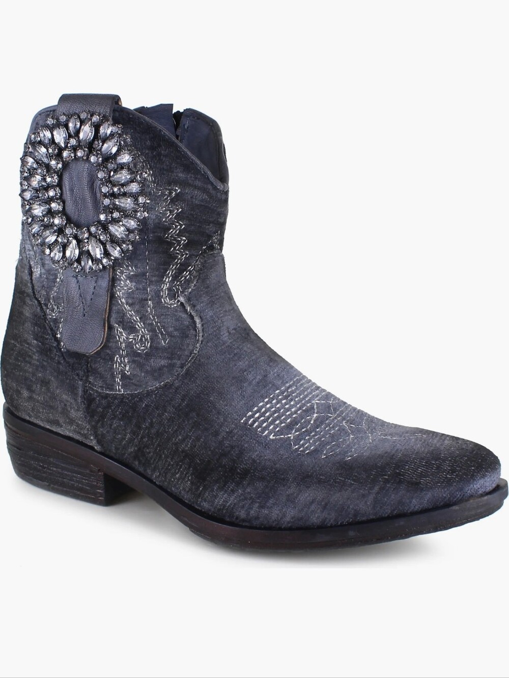 ZIGI Edith Western Boot Embroidered & Embellished Gray Velvet 37 US 6